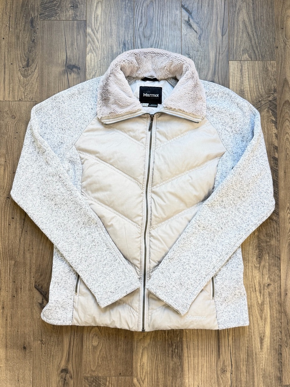 Marmot Women’s Cream Gray Hybrid Insulated Fleece Jacket Size XL